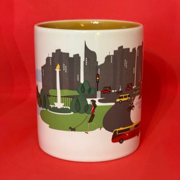 Starbucks Jakarta Coffee Mug Indonesia Series 2014 White Yellow Gray EUC 16 Oz. - Picture 4 of 10